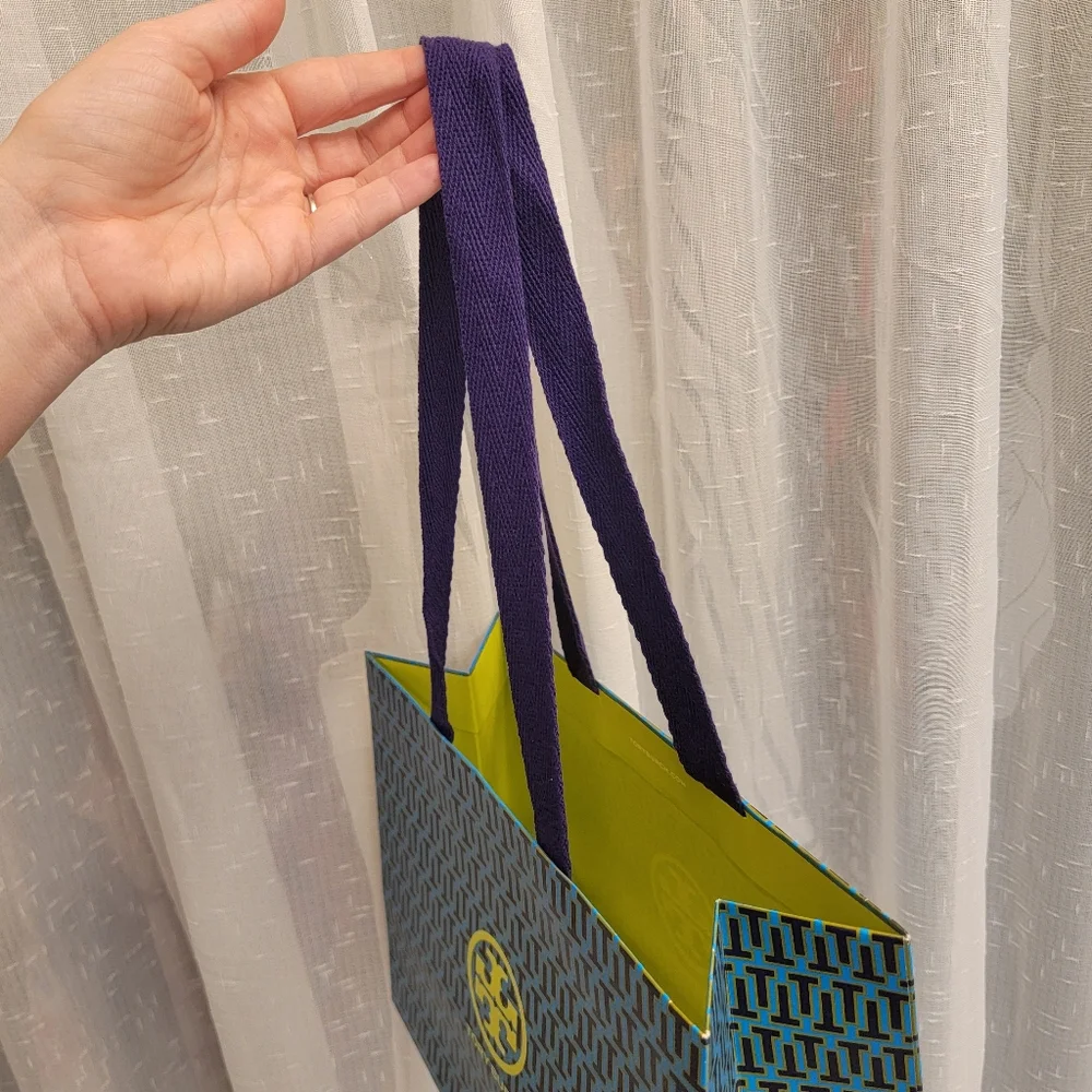 Tory Burch Shopping Bag Teal, Purple, & Neon Yellow Green